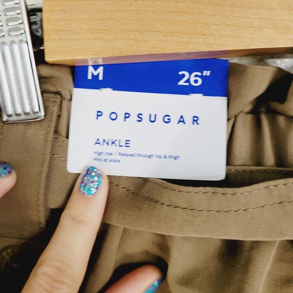 NWT Popsugar Women's Brown High‎ Rise Tie Waist Tapered Ankle Pants. Size M - Picture 6 of 9